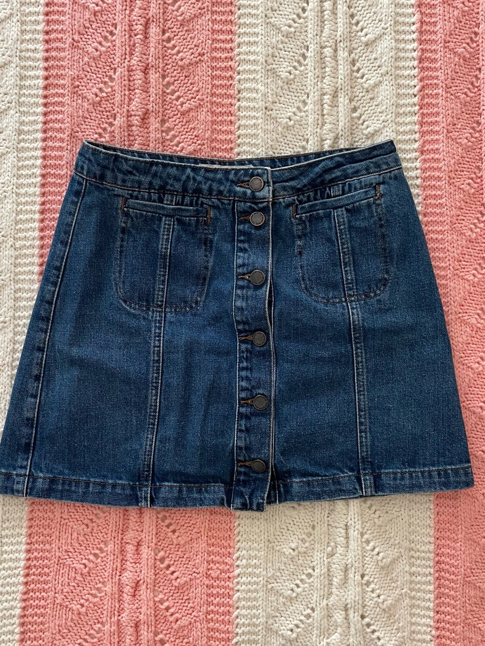 Topshop Dark Blue Button-Front Denim Mini Skirt